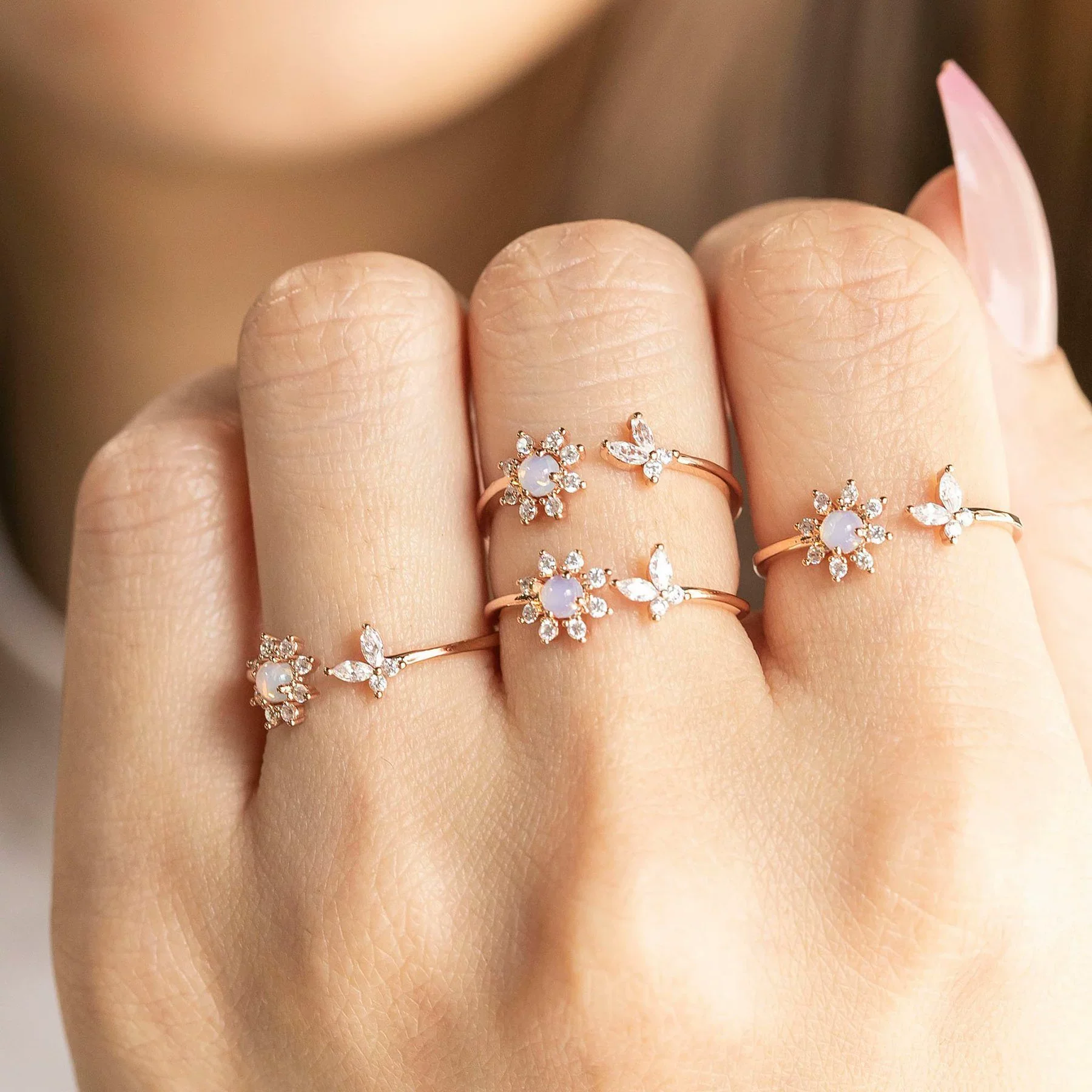 Wholesale Women's Trendy Open Ring With Plum Blossom Butterfly Design Zircon Inlaid Environmental Protection Copper Plus Real Gold Plating - Image 2
