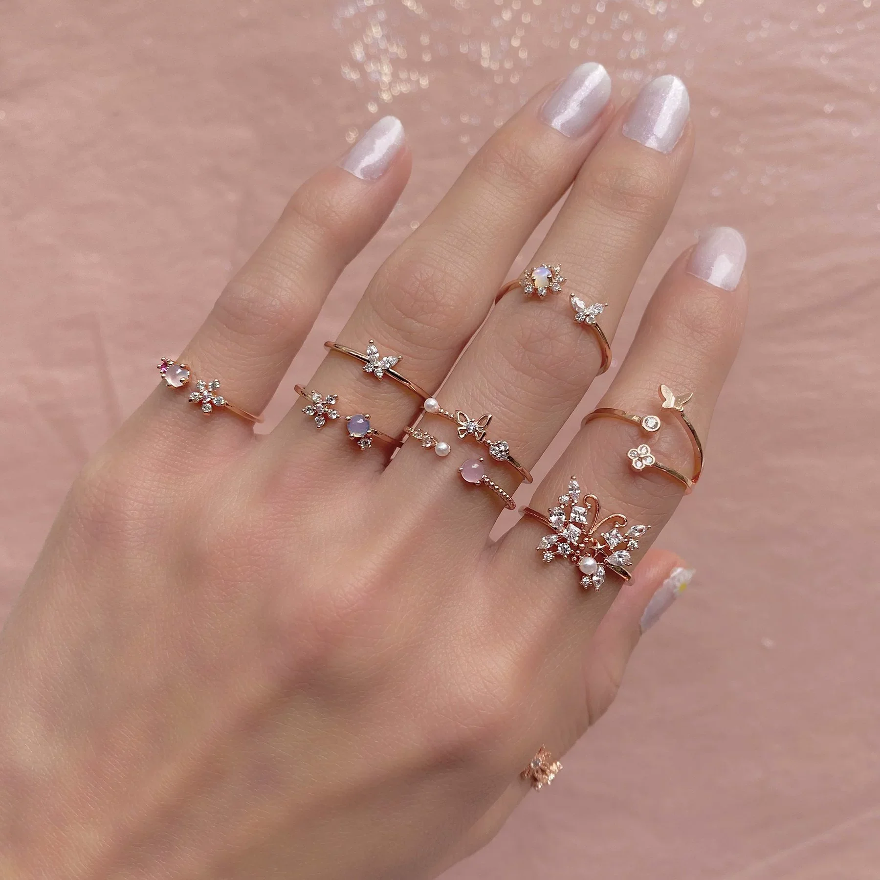 Wholesale Women's Trendy Open Ring With Plum Blossom Butterfly Design Zircon Inlaid Environmental Protection Copper Plus Real Gold Plating - Image 3
