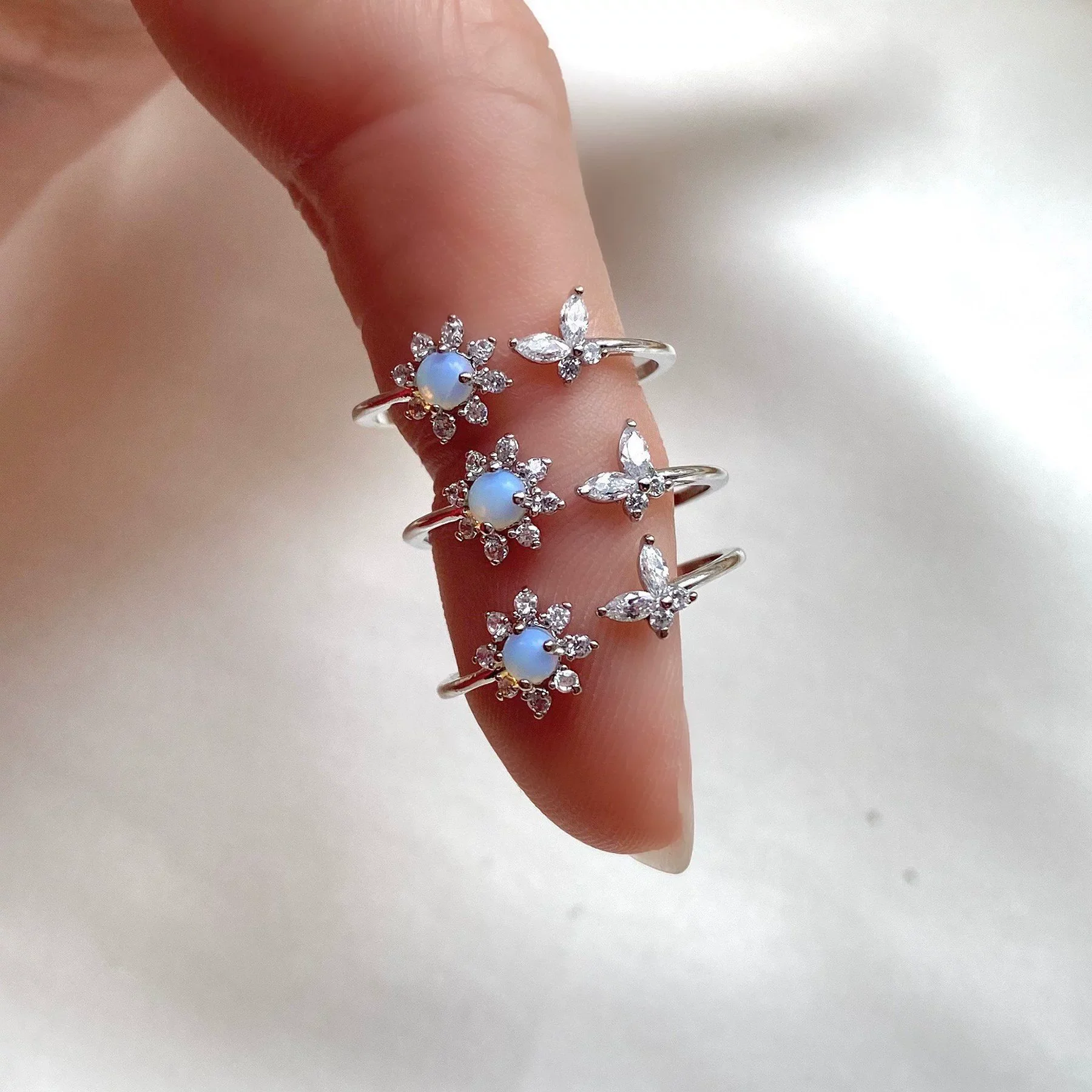 Wholesale Women's Trendy Open Ring With Plum Blossom Butterfly Design Zircon Inlaid Environmental Protection Copper Plus Real Gold Plating - Image 4
