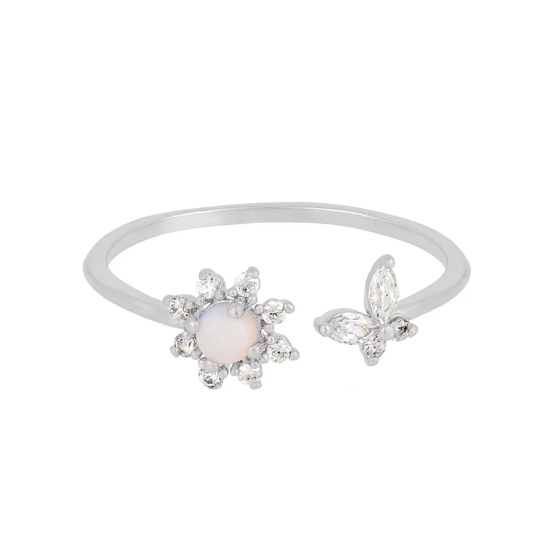 Wholesale Women's Trendy Open Ring With Plum Blossom Butterfly Design Zircon Inlaid Environmental Protection Copper Plus Real Gold Plating - Image 5