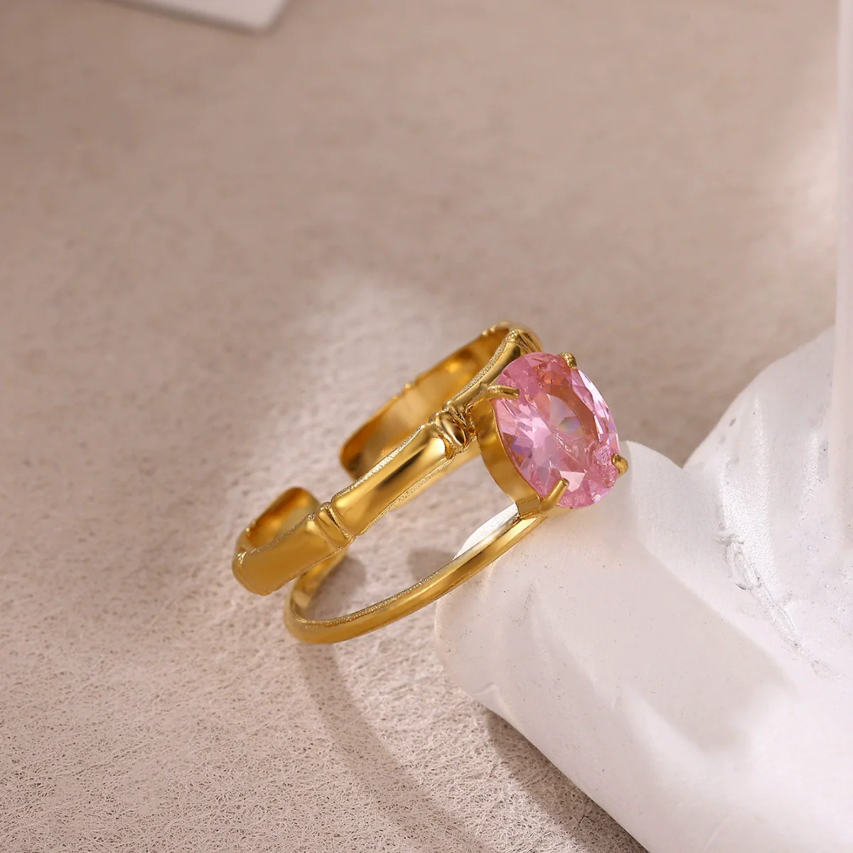 Wholesale Women's Universal Eggshaped And Fruitshaped Colorful Zircon Titanium Steel Ring With Inlaid Gold And Geometric Light Luxury Style - Image 3