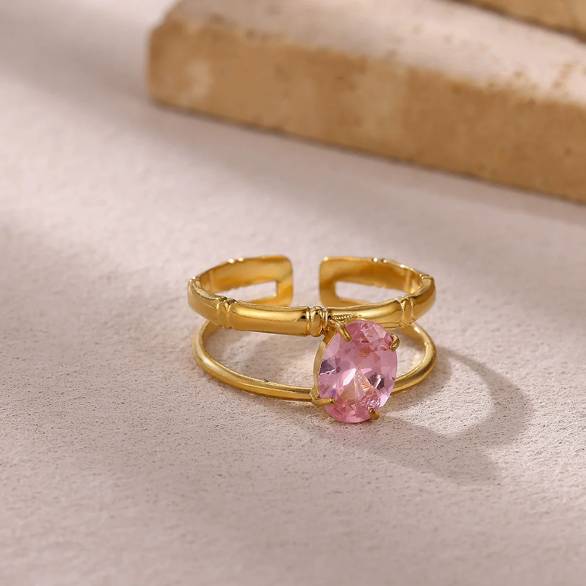 Wholesale Women's Universal Eggshaped And Fruitshaped Colorful Zircon Titanium Steel Ring With Inlaid Gold And Geometric Light Luxury Style - Image 4