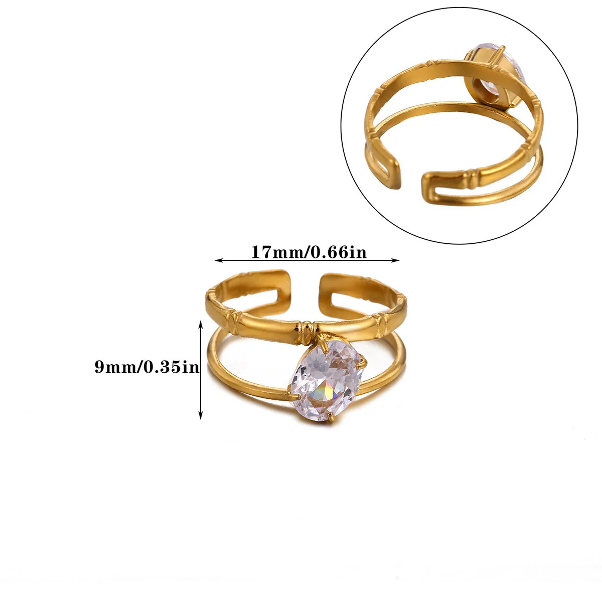 Wholesale Women's Universal Eggshaped And Fruitshaped Colorful Zircon Titanium Steel Ring With Inlaid Gold And Geometric Light Luxury Style - Image 6