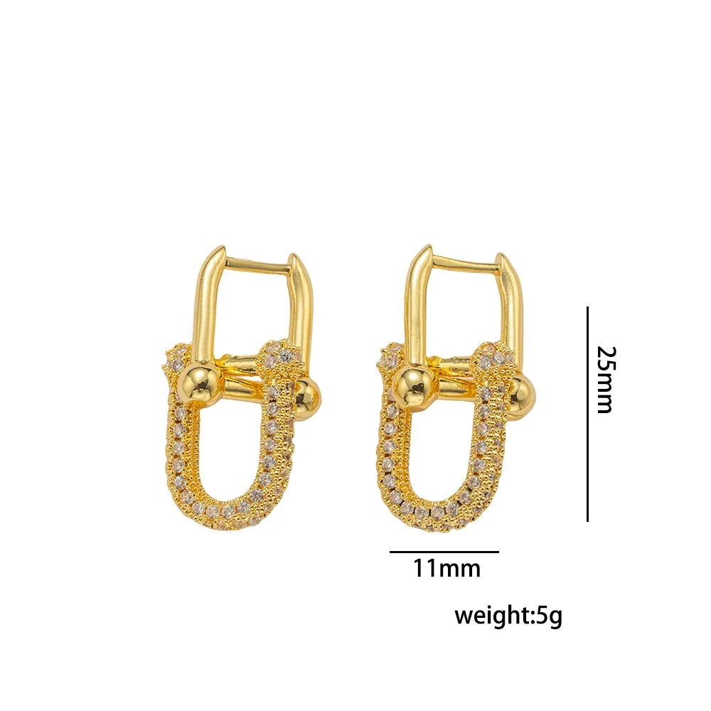 Wholesale Women's Ushaped Gold Plated Copper Electroplated Oval Double Ring Earrings - Image 4