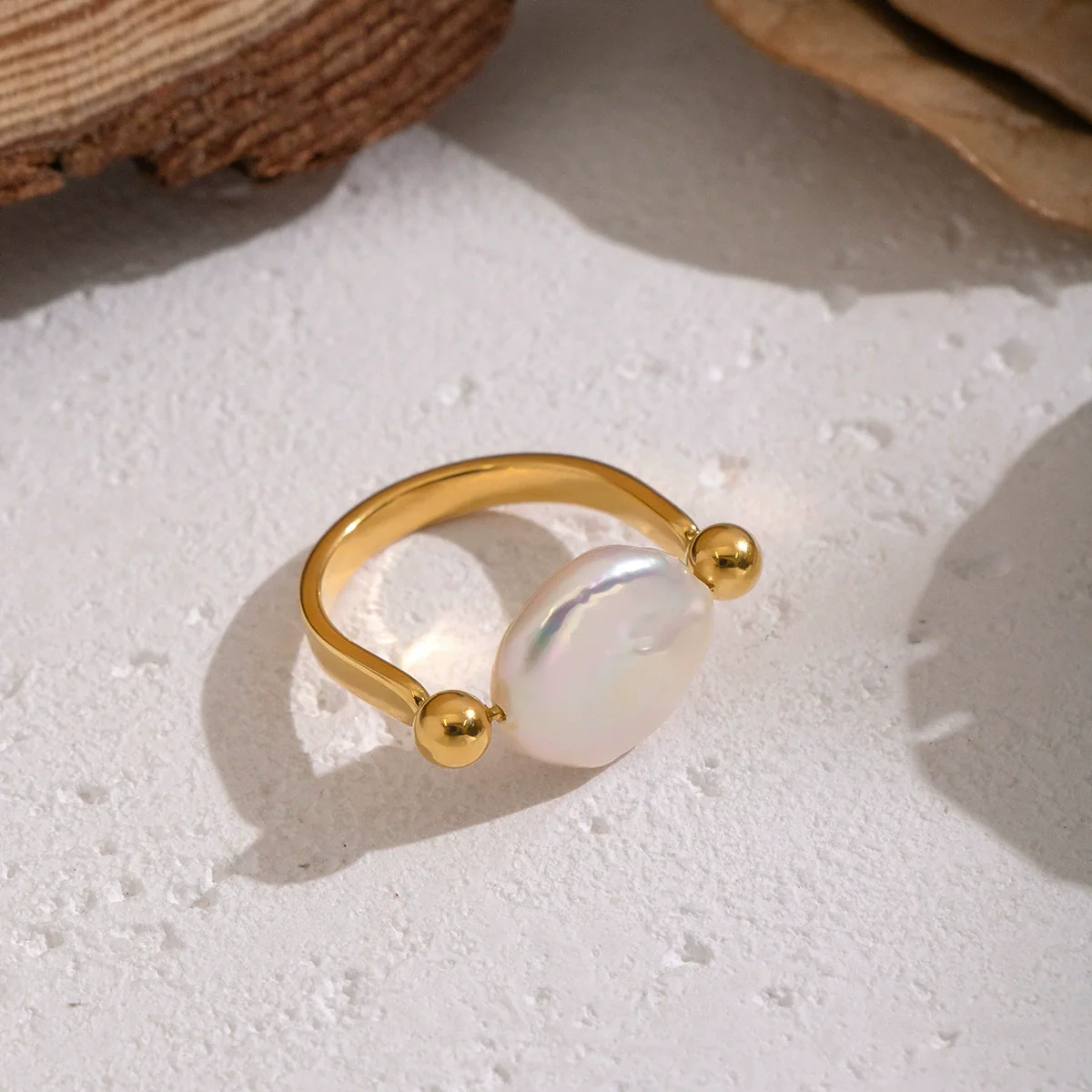 Wholesale Women's Ushaped Natural Freshwater Baroque Pearl Ring In Stainless Steel With Pvd Furnace Vacuum Real Gold Plating Light Luxury Minimalist Style - Image 3