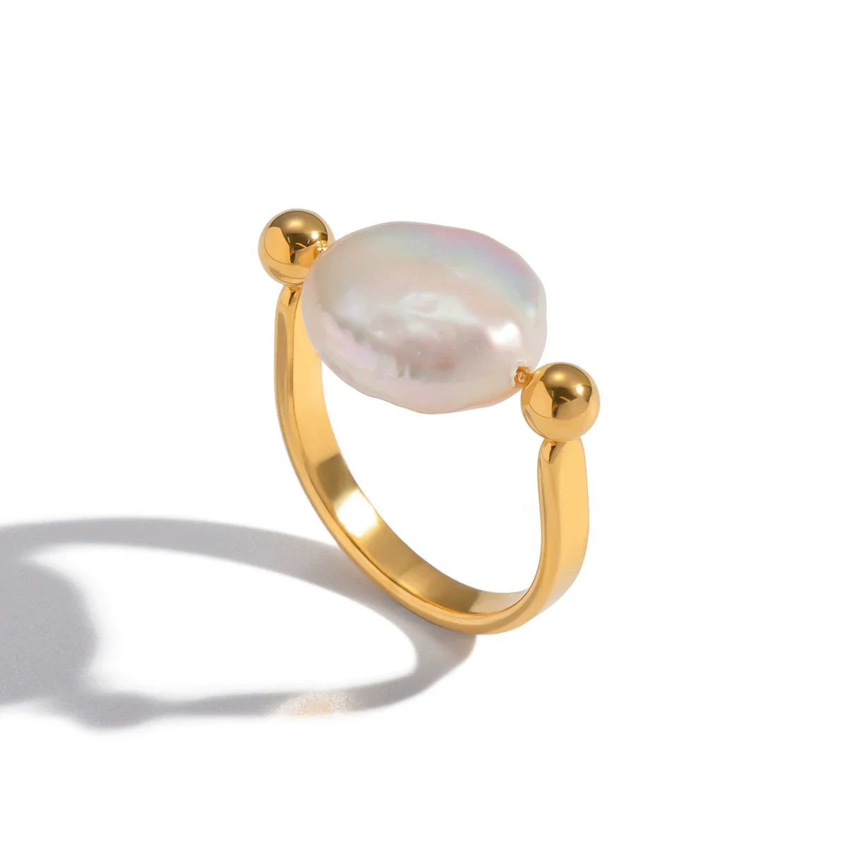 Wholesale Women's Ushaped Natural Freshwater Baroque Pearl Ring In Stainless Steel With Pvd Furnace Vacuum Real Gold Plating Light Luxury Minimalist Style - Image 5