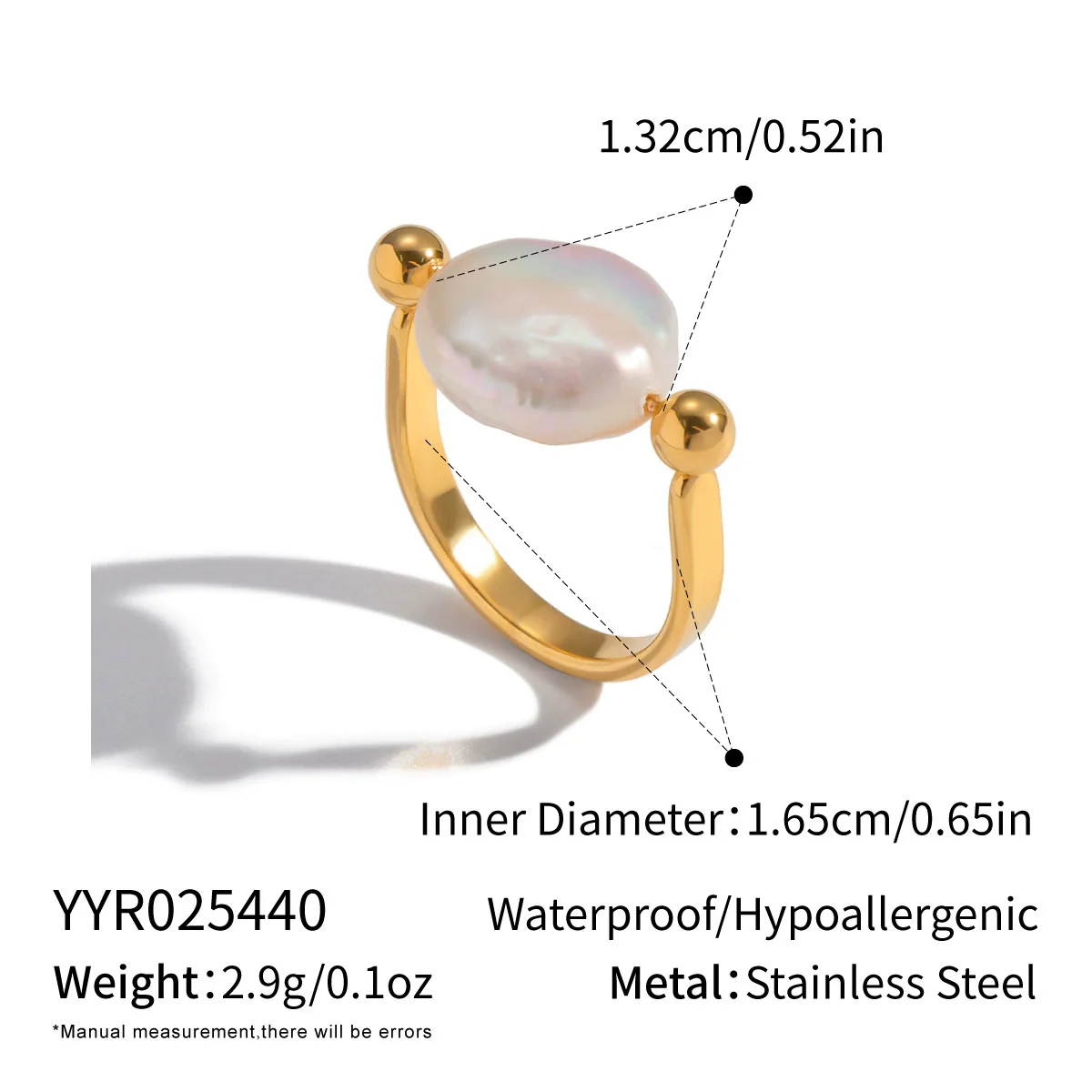 Wholesale Women's Ushaped Natural Freshwater Baroque Pearl Ring In Stainless Steel With Pvd Furnace Vacuum Real Gold Plating Light Luxury Minimalist Style - Image 6