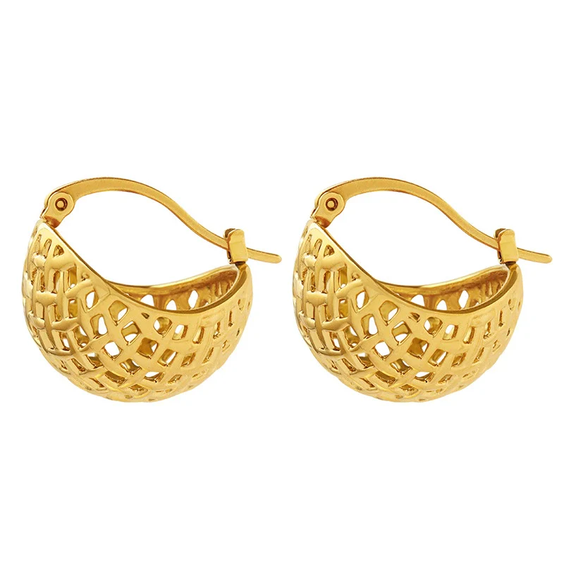 Wholesale Women's Ushaped Titanium Steel Goldplated Hemispherical Mesh Earrings - Image 3