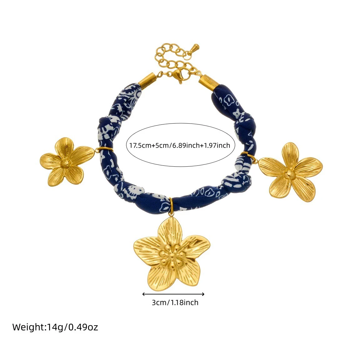 Wholesale Women's Vintage Blue Printed Ceramic Painted Flower Goldplated Stainless Steel Pendant Jewelry Set With Regular Chain Featuring Plants And Flowers Pattern - Image 4