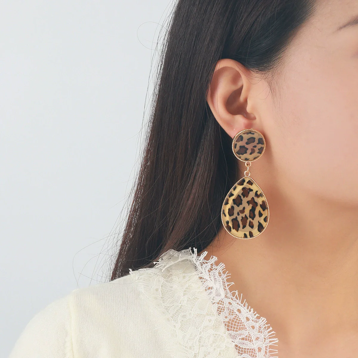 Wholesale Women's Vintage Geometric Acrylic Alloy Earrings With Leopard Pattern And Electroplating