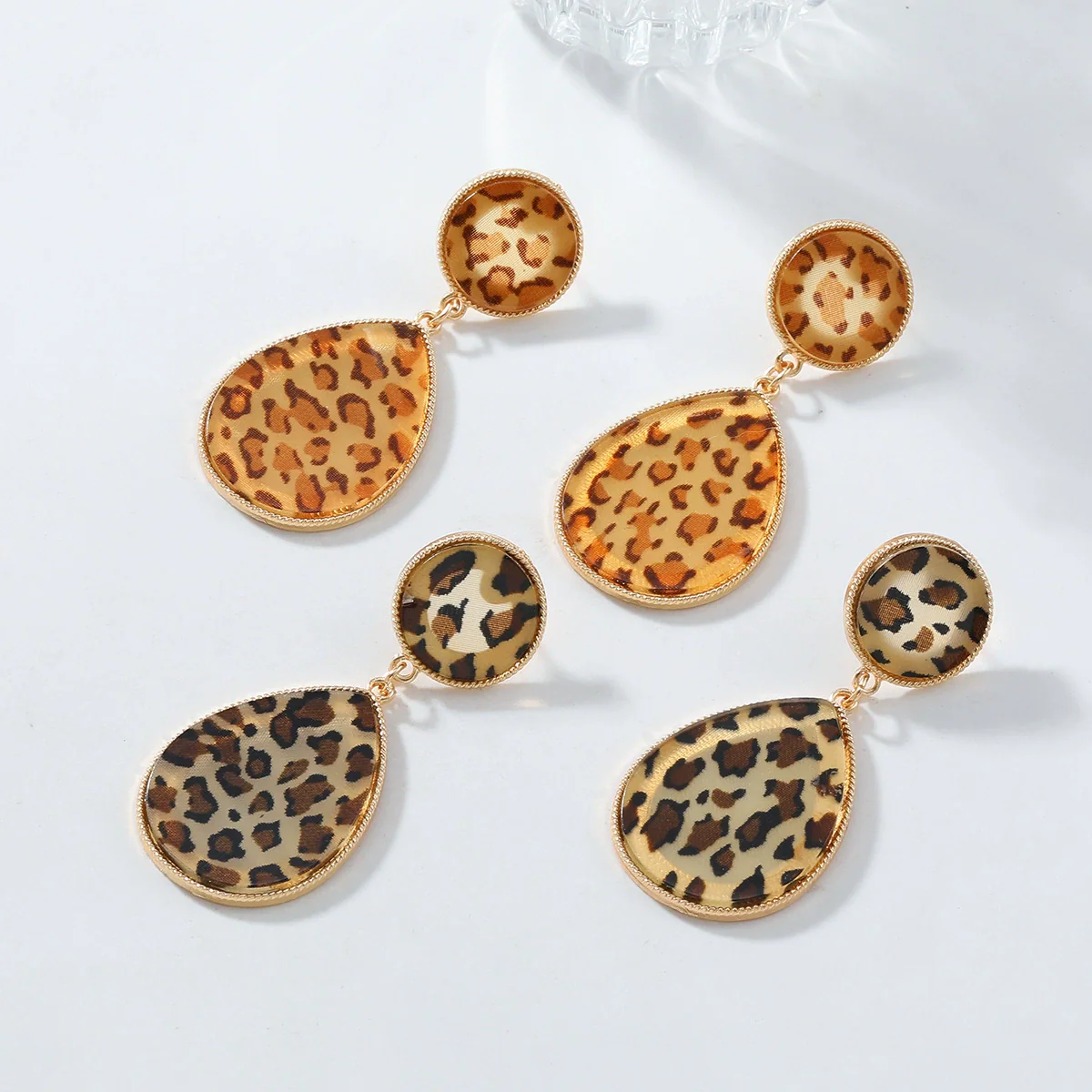 Wholesale Women's Vintage Geometric Acrylic Alloy Earrings With Leopard Pattern And Electroplating - Image 2