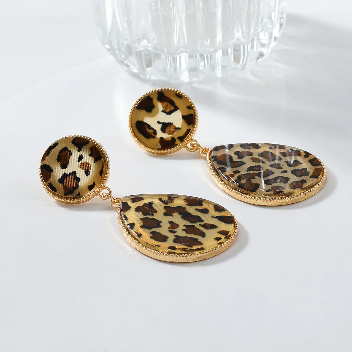 Wholesale Women's Vintage Geometric Acrylic Alloy Earrings With Leopard Pattern And Electroplating - Image 4
