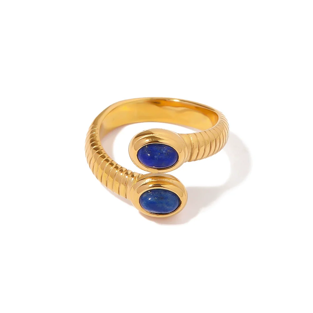 Wholesale Women's Vintage Geometric Snakeshaped Open Ring Stainless Steel Set With Precious Stones Inlaid Lapis Lazuli Turquoise - Image 5