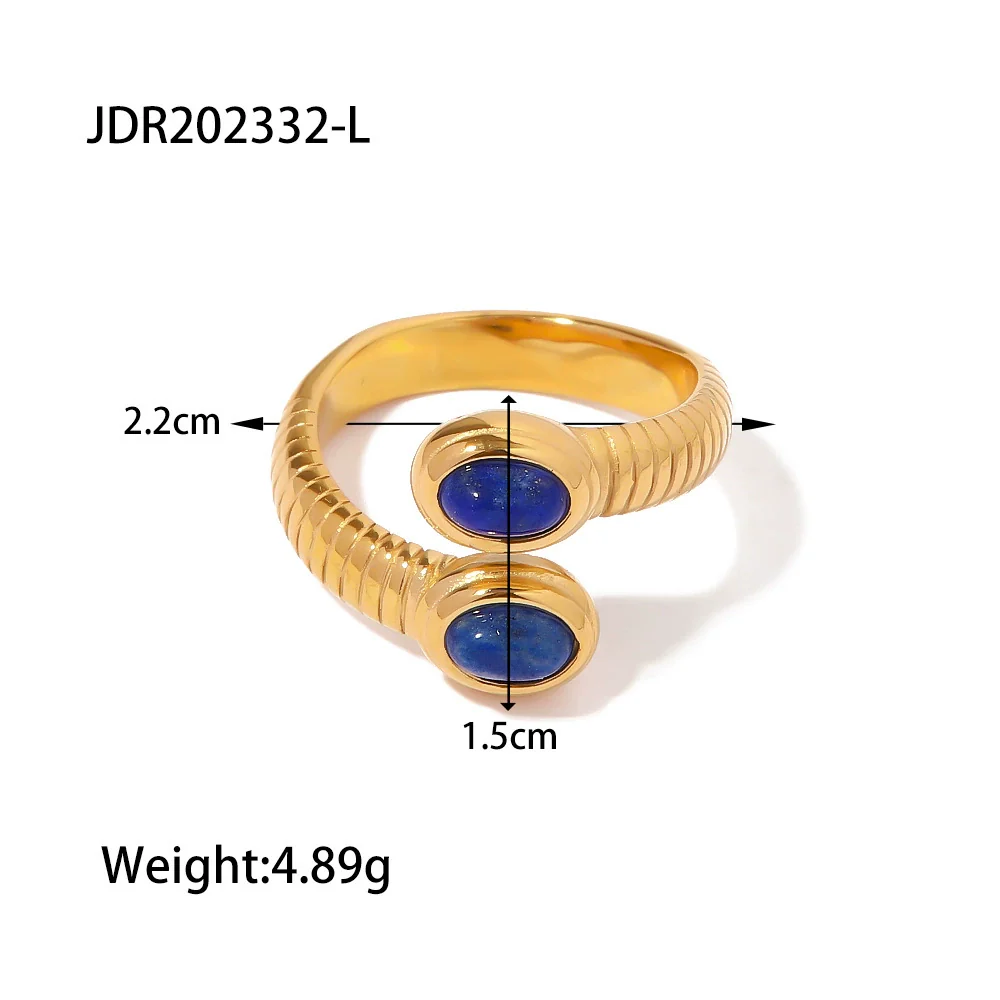Wholesale Women's Vintage Geometric Snakeshaped Open Ring Stainless Steel Set With Precious Stones Inlaid Lapis Lazuli Turquoise - Image 6