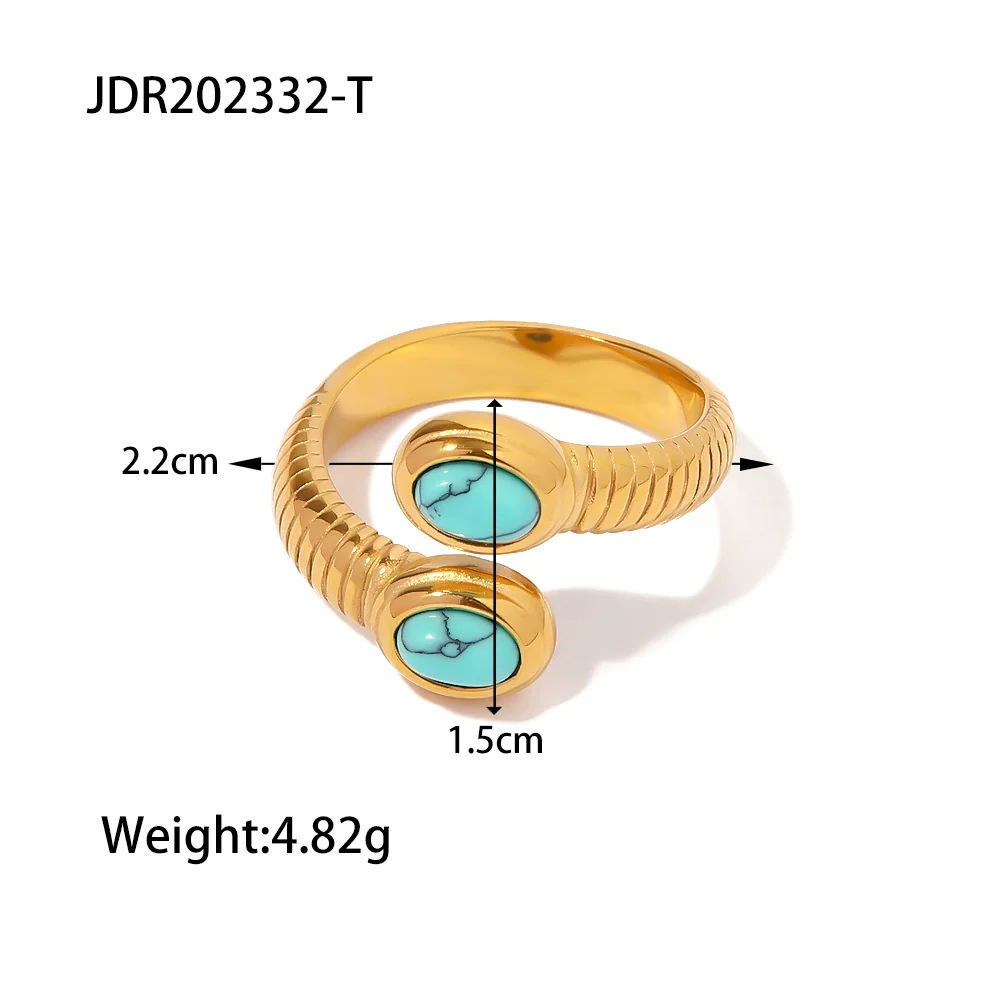 Wholesale Women's Vintage Geometric Snakeshaped Open Ring Stainless Steel Set With Precious Stones Inlaid Lapis Lazuli Turquoise - Image 7