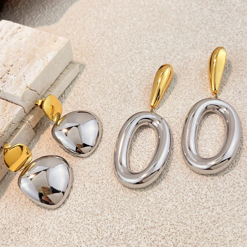 Wholesale Women's Vintage Minimalist Geometric Stainless Steel Goldplated Earrings - Image 4
