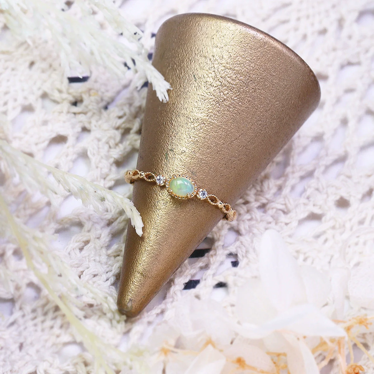 Wholesale Women's Vintage Natural Opal Set With Gems 925 Sterling Silver Water Drop Hollow Ring - Image 3