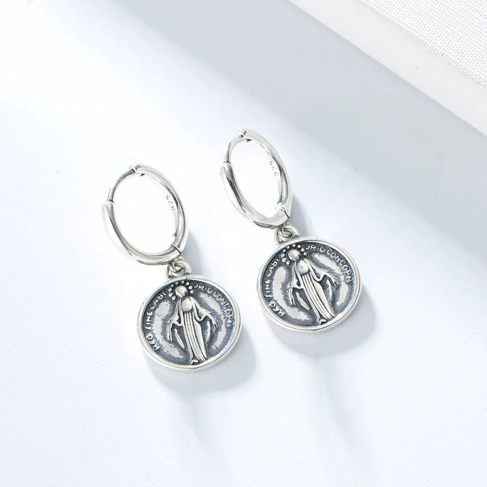 Wholesale Women's Vintage Personality Religious Geometric 925 Sterling Silver Electroplated Coin Hanging Pagoda Earrings - Image 6