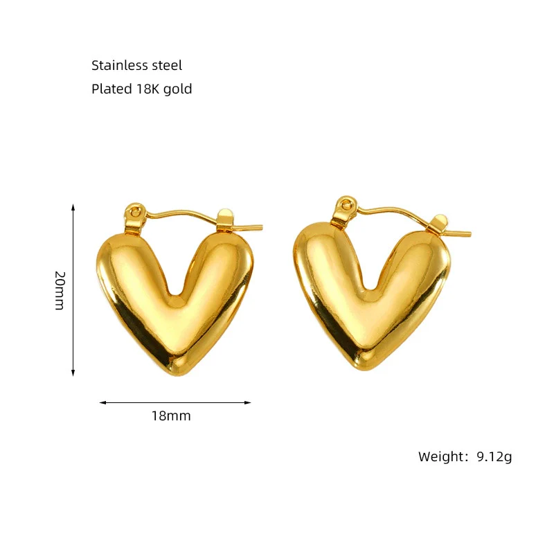 Wholesale Women's Vintage 316L Stainless Steel 18K Gold Plated Hollow Heart Earrings - Image 9