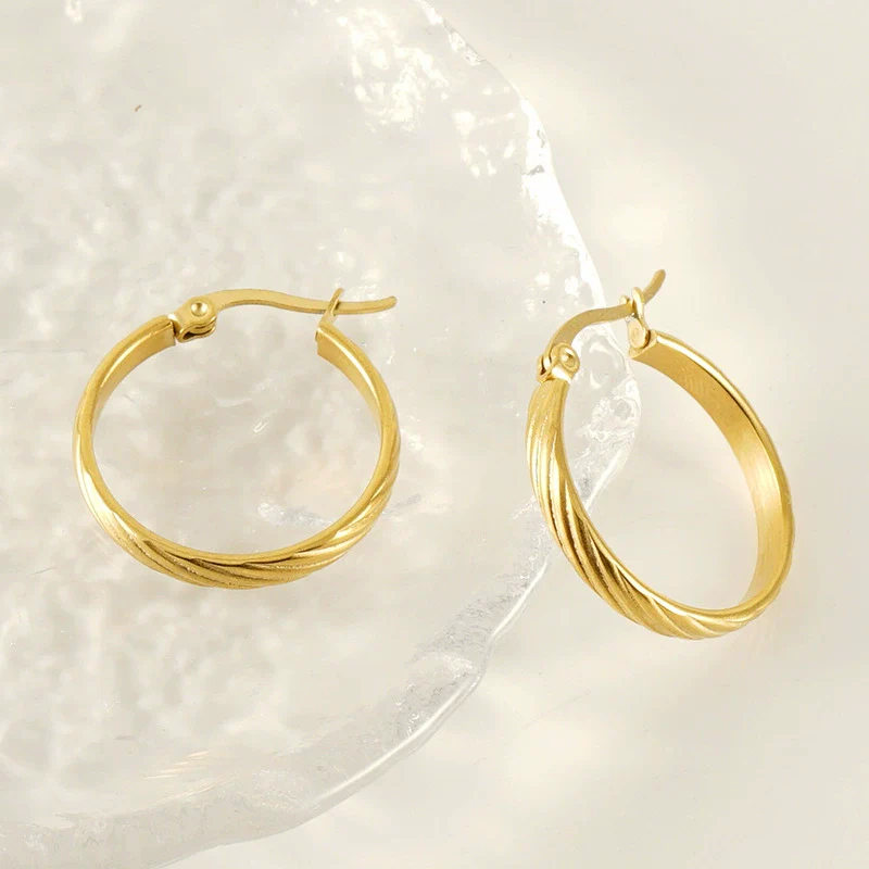 Wholesale Women's Vintage 316L Stainless Steel Geometric Earrings With 18K Gold Electroplating - Image 4