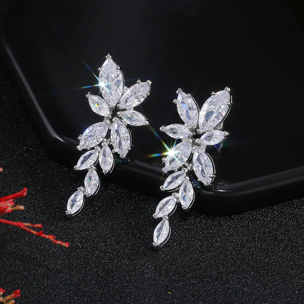 Wholesale Women's Water Drop Zircon Earrings Copper Geometric Style