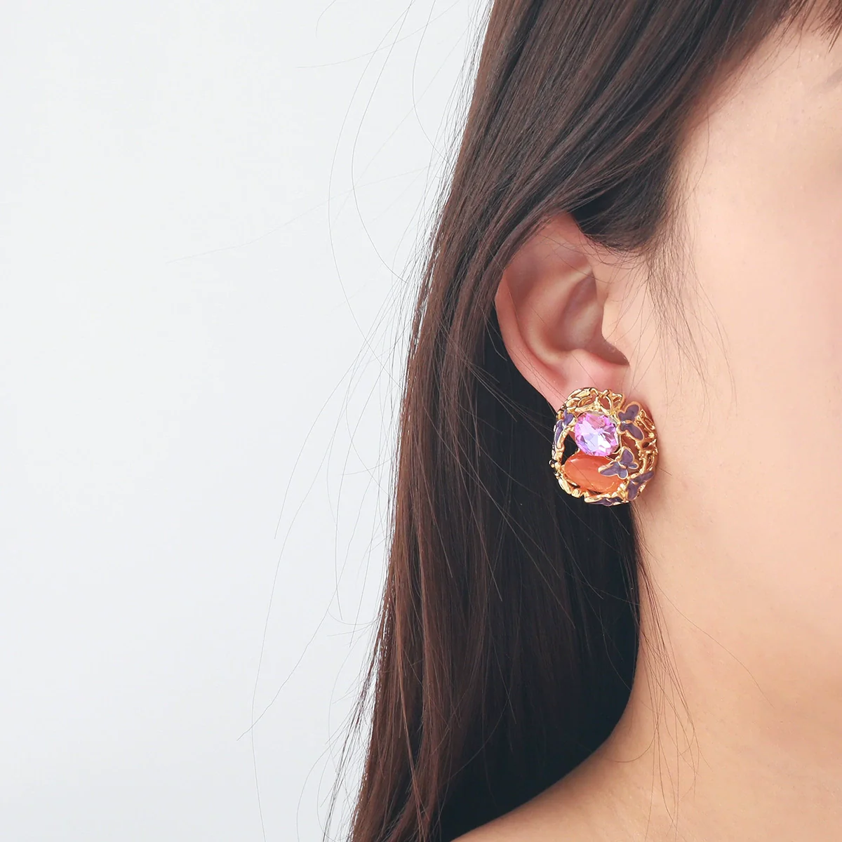 Wholesale Women's Zinc Alloy Fashion French Enamel Animal Geometric Pattern Diamond Set Butterfly Earrings