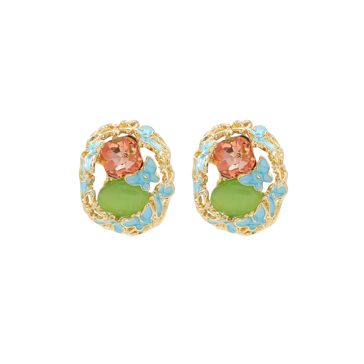 Wholesale Women's Zinc Alloy Fashion French Enamel Animal Geometric Pattern Diamond Set Butterfly Earrings - Image 4