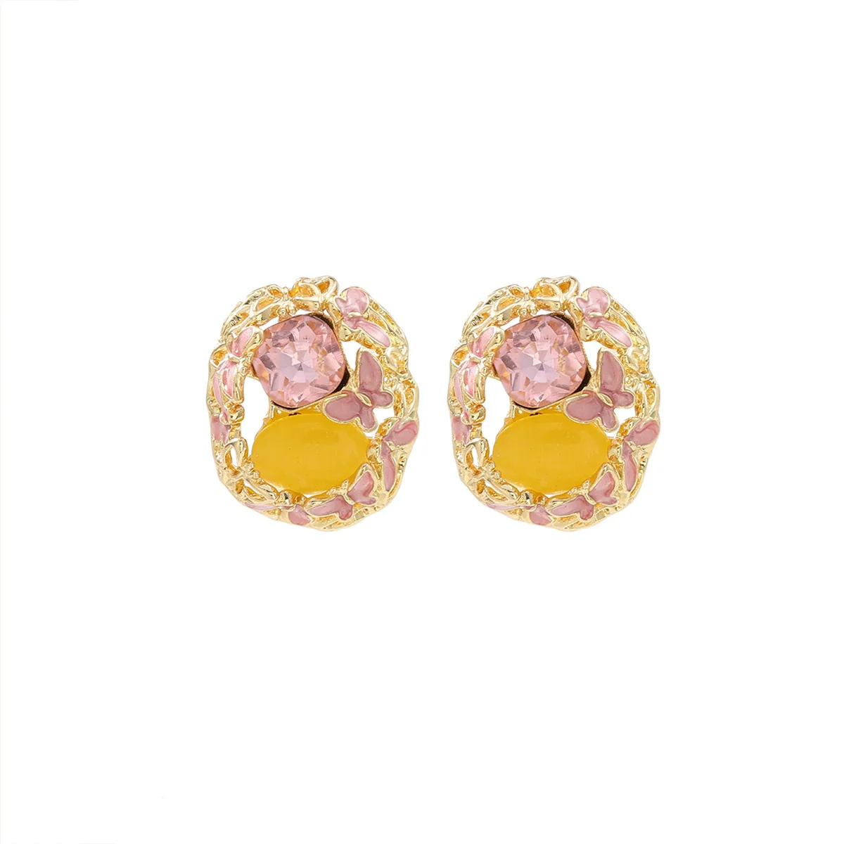 Wholesale Women's Zinc Alloy Fashion French Enamel Animal Geometric Pattern Diamond Set Butterfly Earrings - Image 5