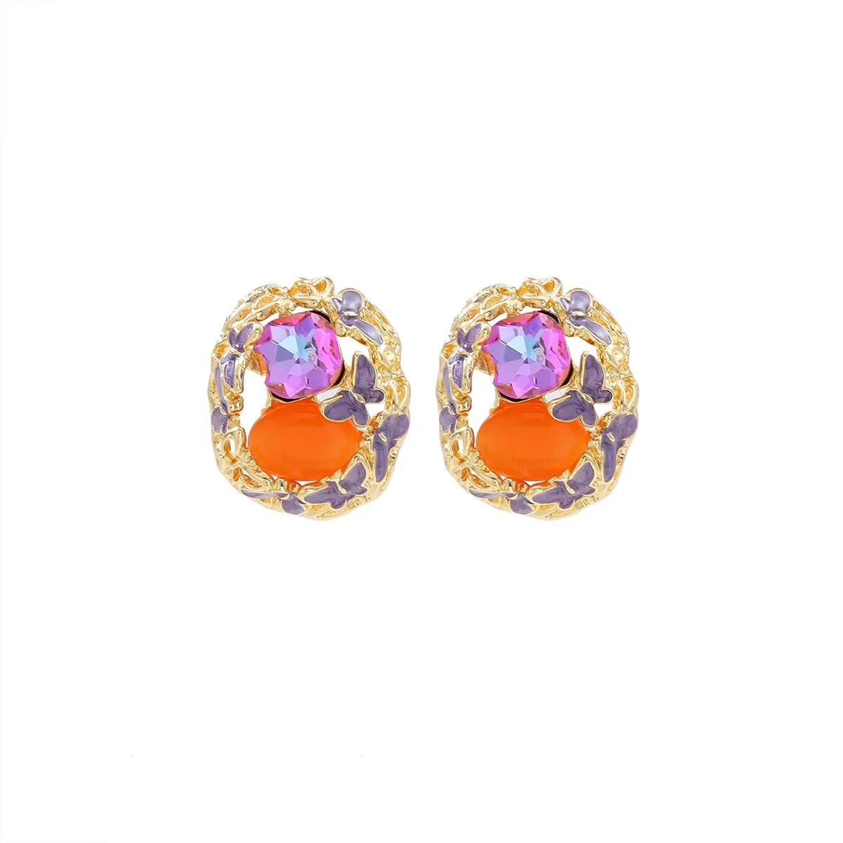 Wholesale Women's Zinc Alloy Fashion French Enamel Animal Geometric Pattern Diamond Set Butterfly Earrings - Image 6
