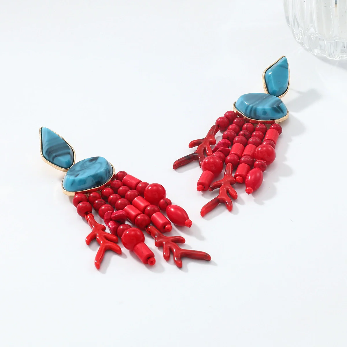 Wholesale Women's Zinc Alloy Geometric Earrings With Red Branch Tassel Light Luxury Style Electroplating - Image 3