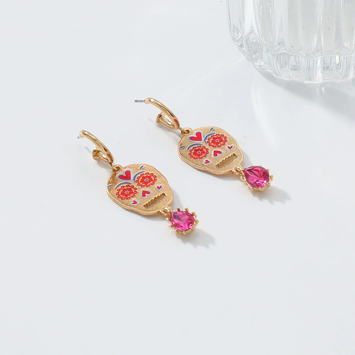 Wholesale Women's Zinc Alloy Skull Heart Geometric Print Dropshaped Pendant Earrings With Electroplating - Image 4