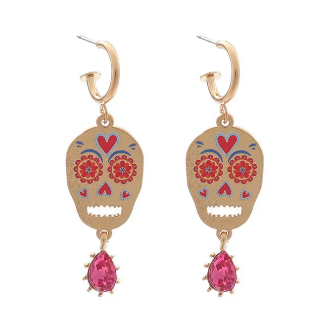 Wholesale Women's Zinc Alloy Skull Heart Geometric Print Dropshaped Pendant Earrings With Electroplating - Image 5