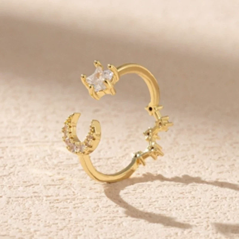 Wholesale Women's Zinc Alloy Star Open Finger Ring With Micropaved Zircon And Electroplating - Image 5