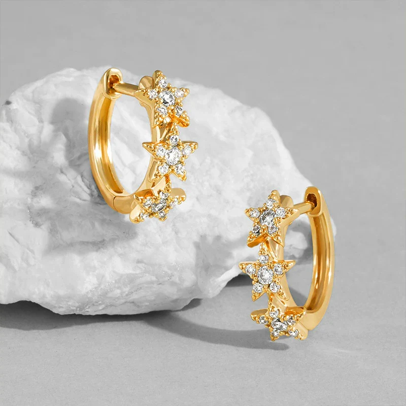 Wholesale Women's Zircon Earrings Copper Material Fivepointed Star Design Electroplated - Image 4
