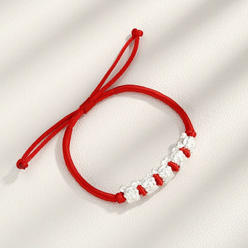 Wholesale Women's Zodiac Rat Woven Red Rope Bracelet 925 Sterling Silver Electroplated