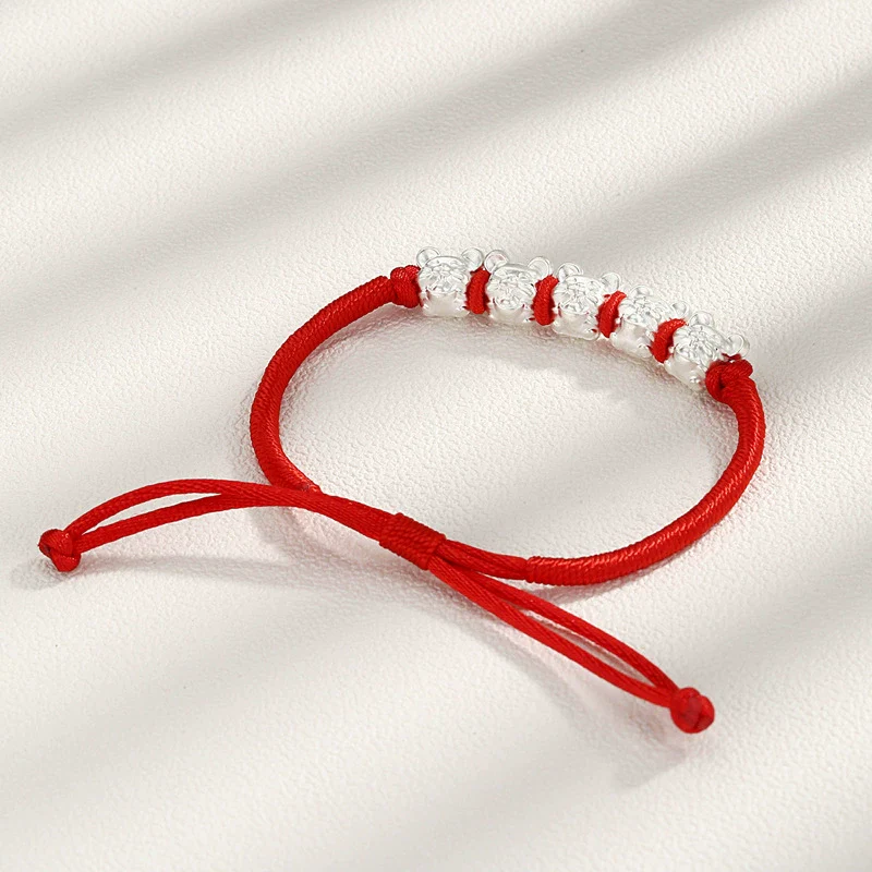 Wholesale Women's Zodiac Rat Woven Red Rope Bracelet 925 Sterling Silver Electroplated - Image 3