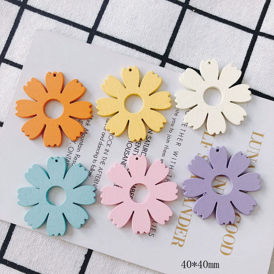 Wholesale Wood Candy Color Flower Earrings Jewelry Accessories - Image 2