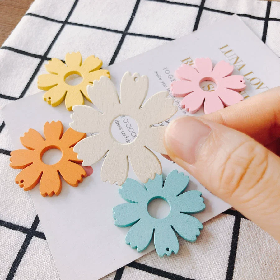 Wholesale Wood Candy Color Flower Earrings Jewelry Accessories - Image 4