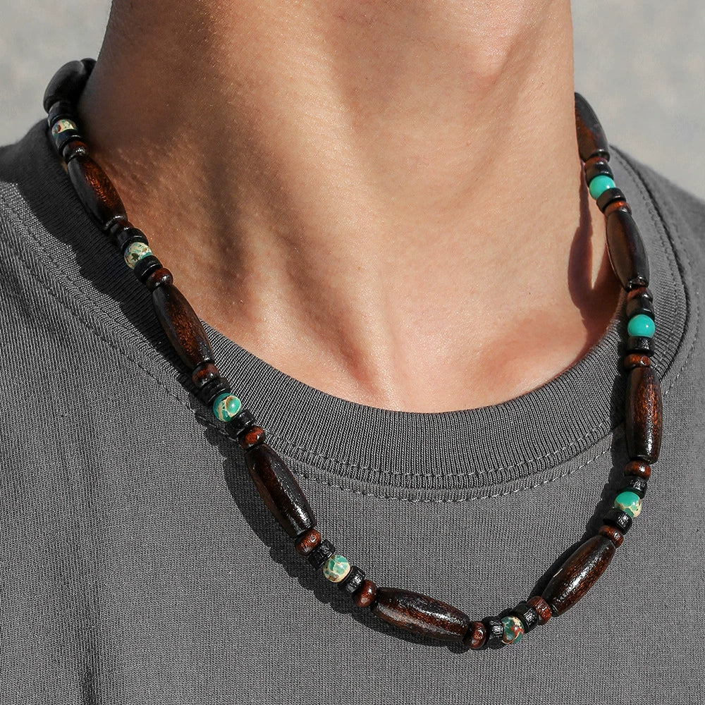Wholesale Wooden Bead Necklace Geometric Bohemian Retro Handmade Men's