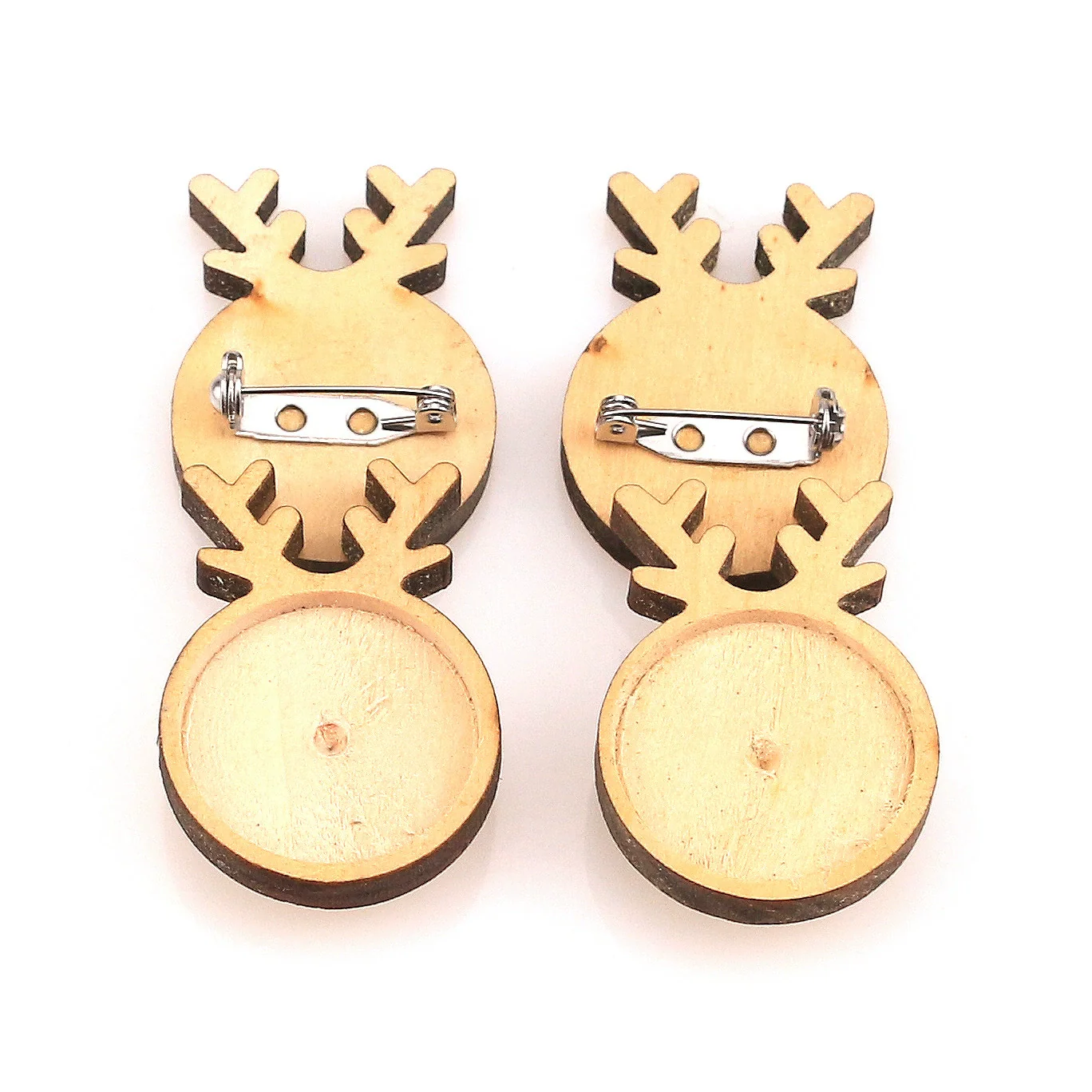 Wholesale Wooden Christmas Elk Round Brooch Base And Rings With Stainless Steel Time Gem Tray Electroplated Diy Accessories - Image 2