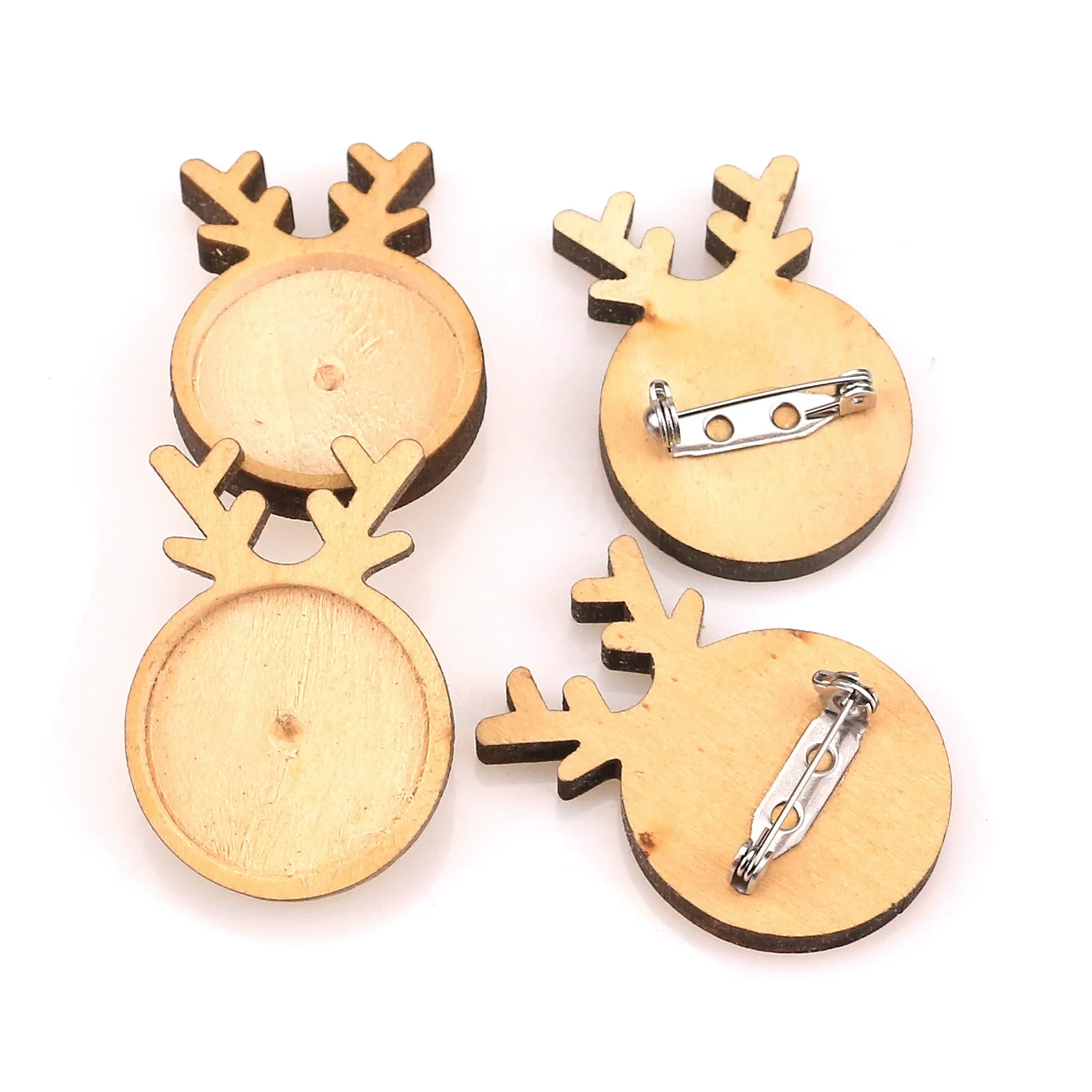 Wholesale Wooden Christmas Elk Round Brooch Base And Rings With Stainless Steel Time Gem Tray Electroplated Diy Accessories - Image 5