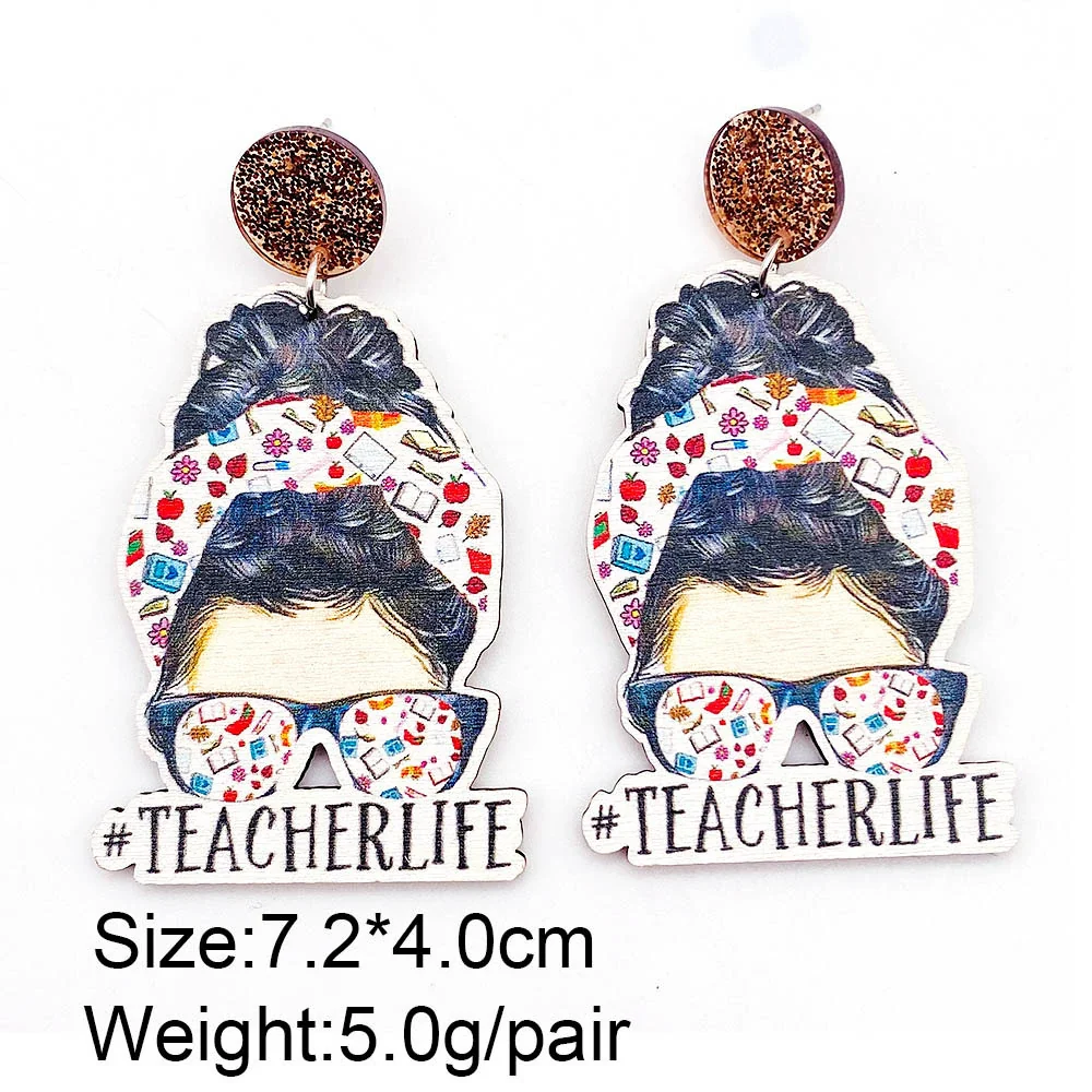Wholesale Wooden Handmade Women's Earrings With Rainbow Apple Book Leopard Print Geometric Cartoon Characters Ushaped Letters Numbers Text Patterns - Image 4