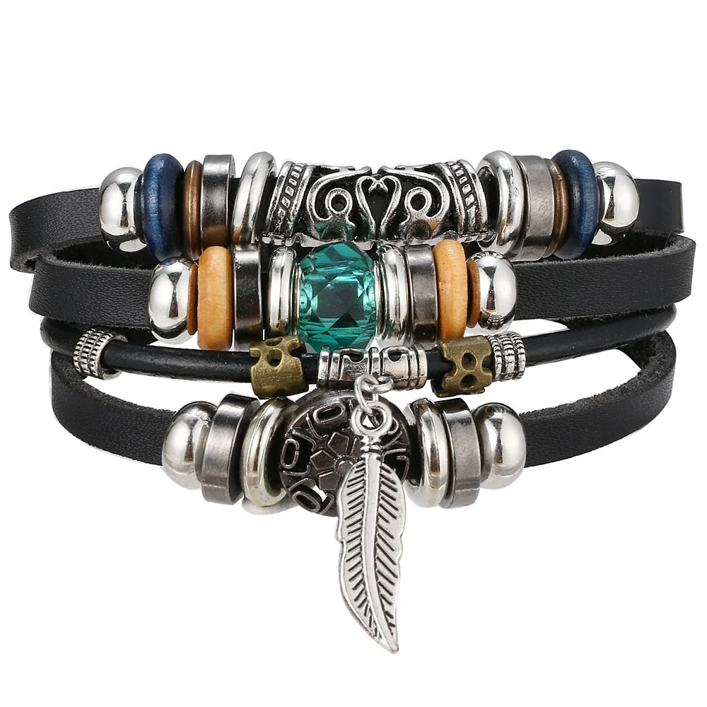 Wholesale Woven Bracelet Set Artificial Leather Geometric Retro Style Handmade For Men And Women - Image 6
