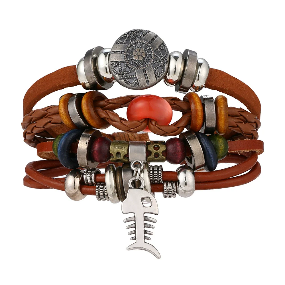 Wholesale Woven Bracelet Set Artificial Leather Geometric Retro Style Handmade For Men And Women - Image 8