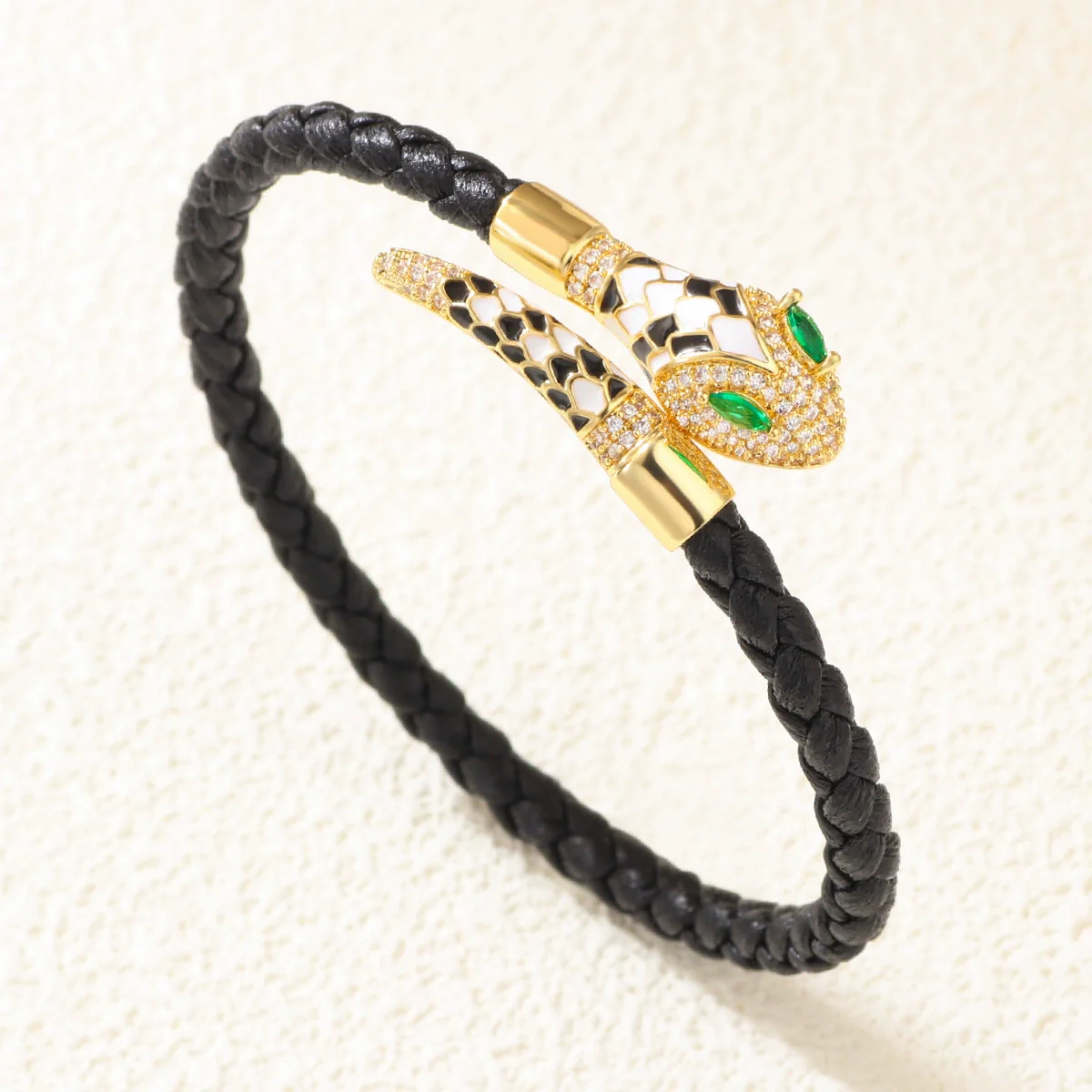 Wholesale Woven Open Bracelet Zinc Alloy Snakeshaped Vintage Rhinestone Snake Head Microinlay Animals Zodiac Style