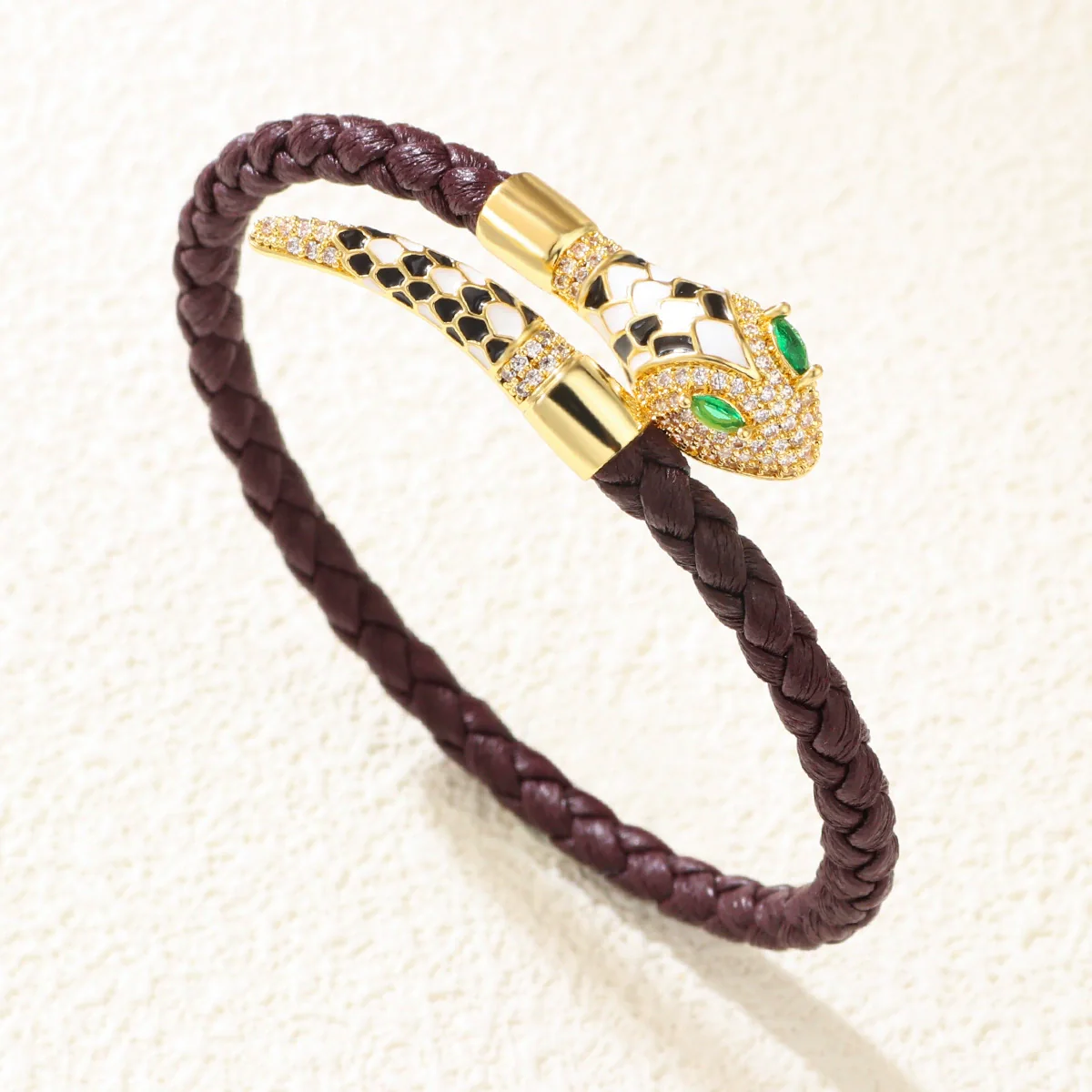 Wholesale Woven Open Bracelet Zinc Alloy Snakeshaped Vintage Rhinestone Snake Head Microinlay Animals Zodiac Style - Image 6
