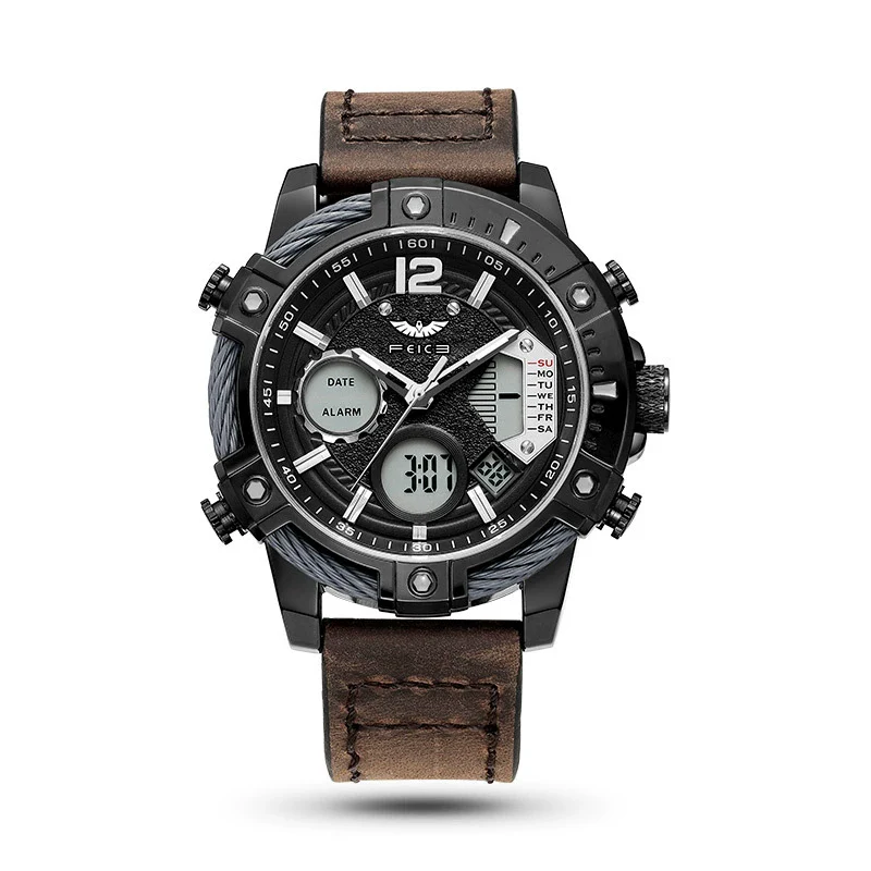 Wholesale Wrist Watch Metal Leather Stainless Steel Clasp Round Dial Luminous Outdoor Sports Double Movement Fashion Style
