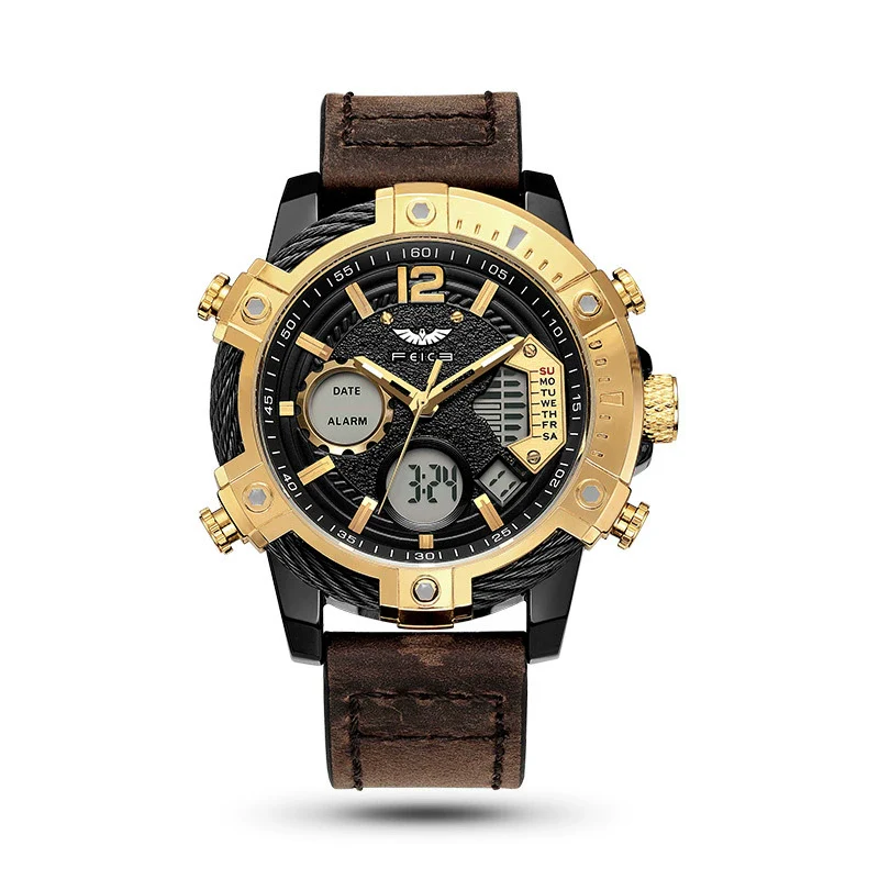 Wholesale Wrist Watch Metal Leather Stainless Steel Clasp Round Dial Luminous Outdoor Sports Double Movement Fashion Style - Image 4