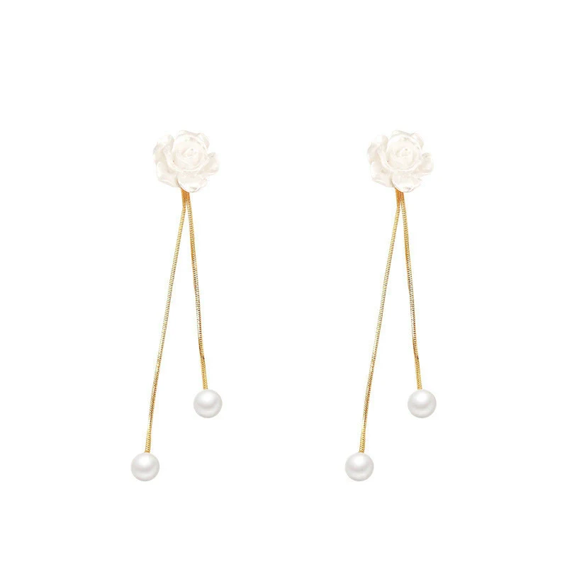 Wholesale Zinc Alloy Flower Tassel Stud Earrings For Women Light Luxury Style Electroplated - Image 5