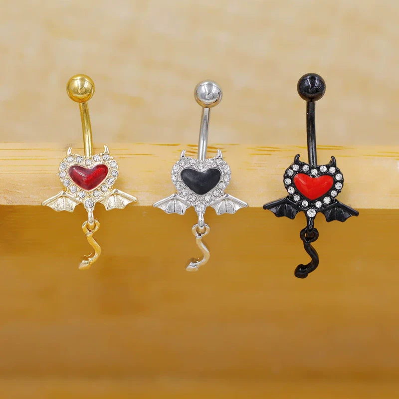 Wholesale Zinc Alloy Heart Shape Bat Navel Ring Gold Plated - Image 2